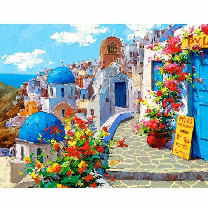 

[COD] DIY Painting Paint By Numbers Canvas Lukis Santorini 40*50 TERPERCAYA Kode 906