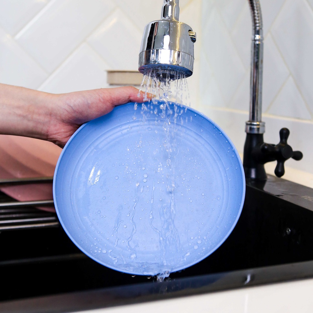 [Gratis Gelas] • 4 Pcs Piring Makan Wheat Straw Aesthetic Estetik Plastik | Piring Saji isi 4Pcs Warna Lengkap