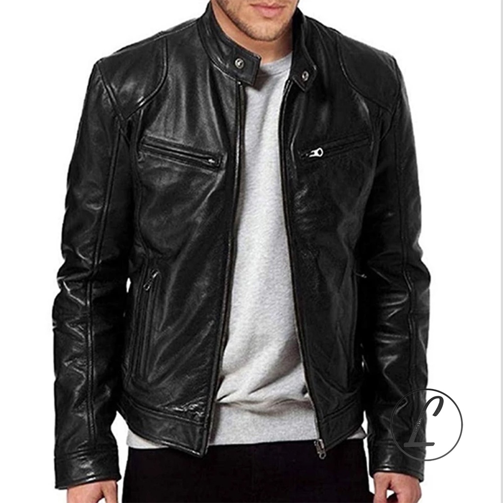 New Delaris Jaket Kulit Pria Vector Hitam Cokelat