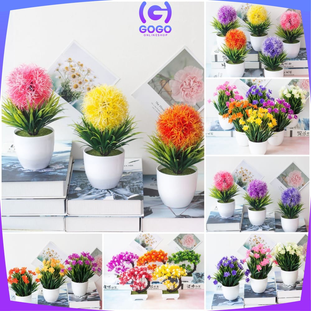 GOGO-C35-37 Ornamen Pot Bonsai Pajangan Dekorasi Rumah Tanaman Bunga Hias Plastik Artificial Flower