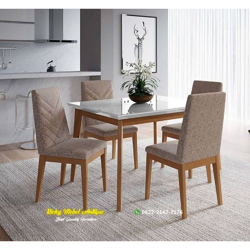 set meja makan minimalis premium 4 kursi mewah