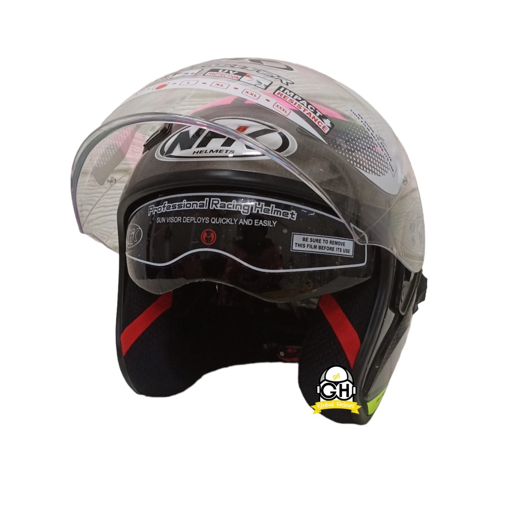 HELM NHK R1 ECTO NHK R-1 BLACK PINK GLOSSY DOUBLE VISOR ORIGINAL NHK