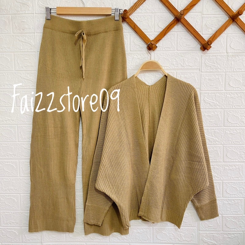 ONESET CARDIGAN RAJUT BATWING SETELAN CELANA KULOT DAN ROK