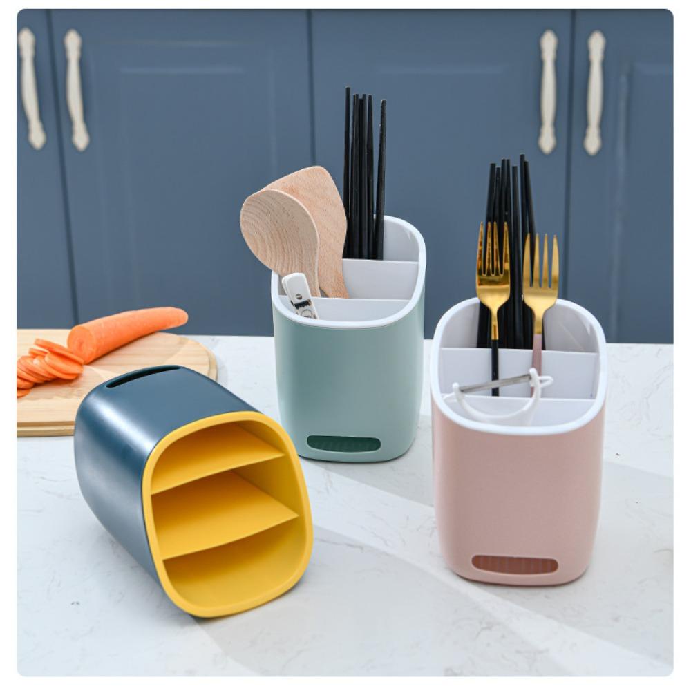 Solighter Chopstick Spoon Fork Holder Alat Tulis Rumah Tangga Tempat Peralatan Masak Rak Drainer Rak Penyimpanan Sumpit Tiga Lapis
