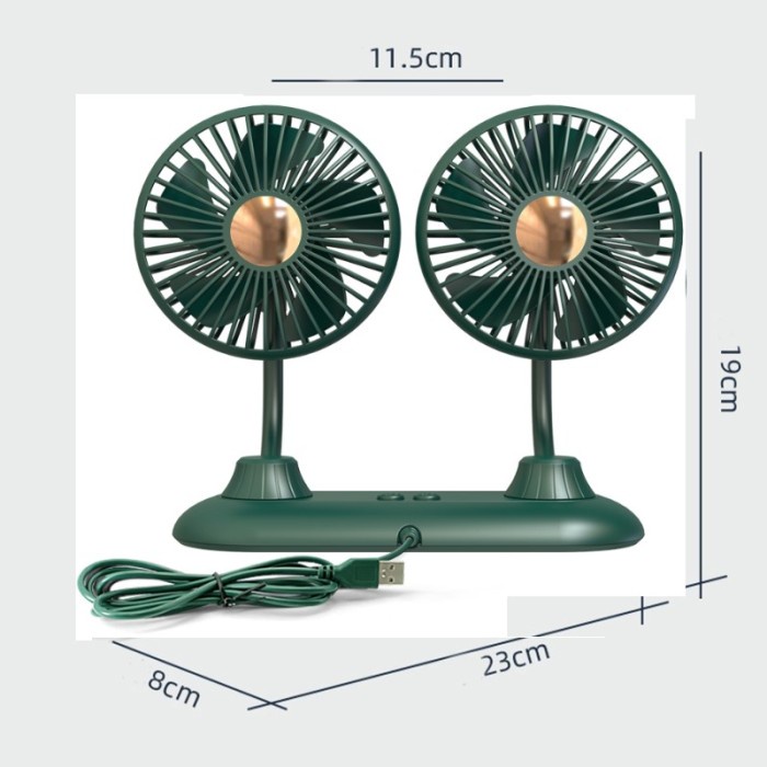 Car Double Head Fan USB 360° Kipas Angin Kepala 2 Portable Mobil