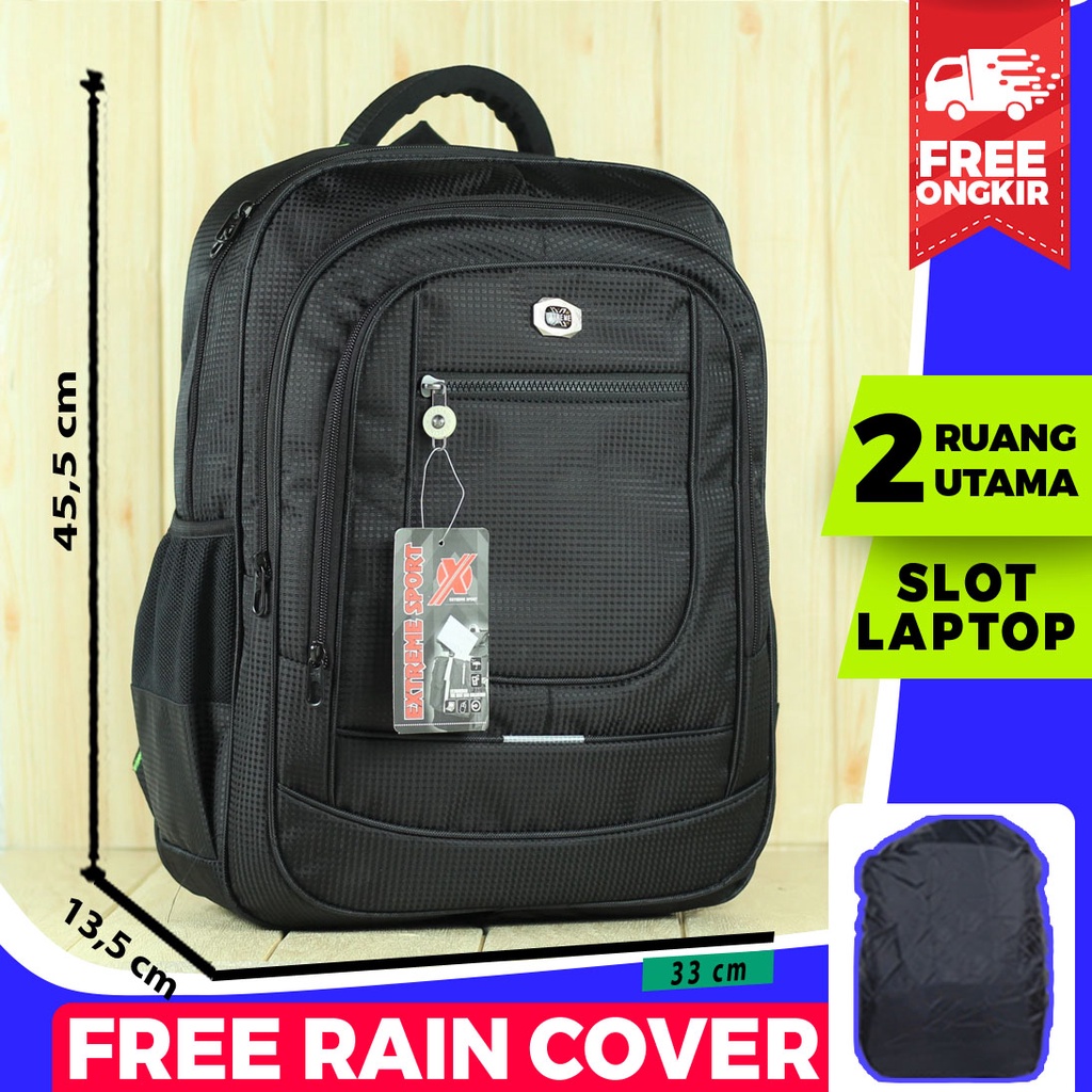 Ransel Pria Kerja Extreme Polos Hitam Scotlite Gendong Pria Polo Bahan Dolby Kotak Berkualitas Murah Tas Polo Kuliah Free Raincover