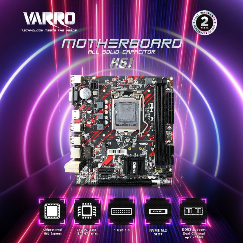 Motherboard Lga 1155 Varro H61 Ddr3 Slot NVME