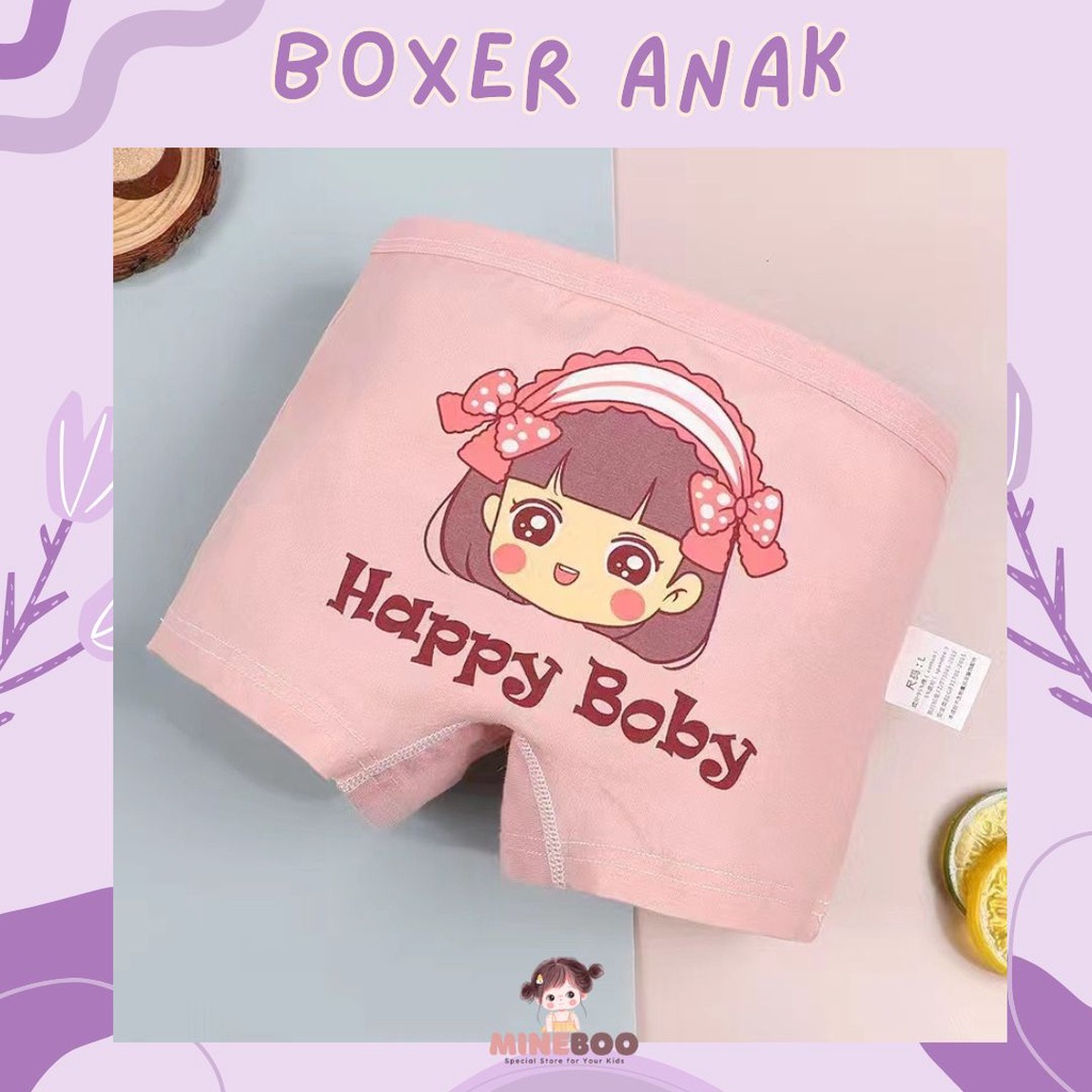 mineboo BOXER ANAK celana dalam anak perempuan CD anak perempuan  Boxer corak anak  HAPPY GIRL