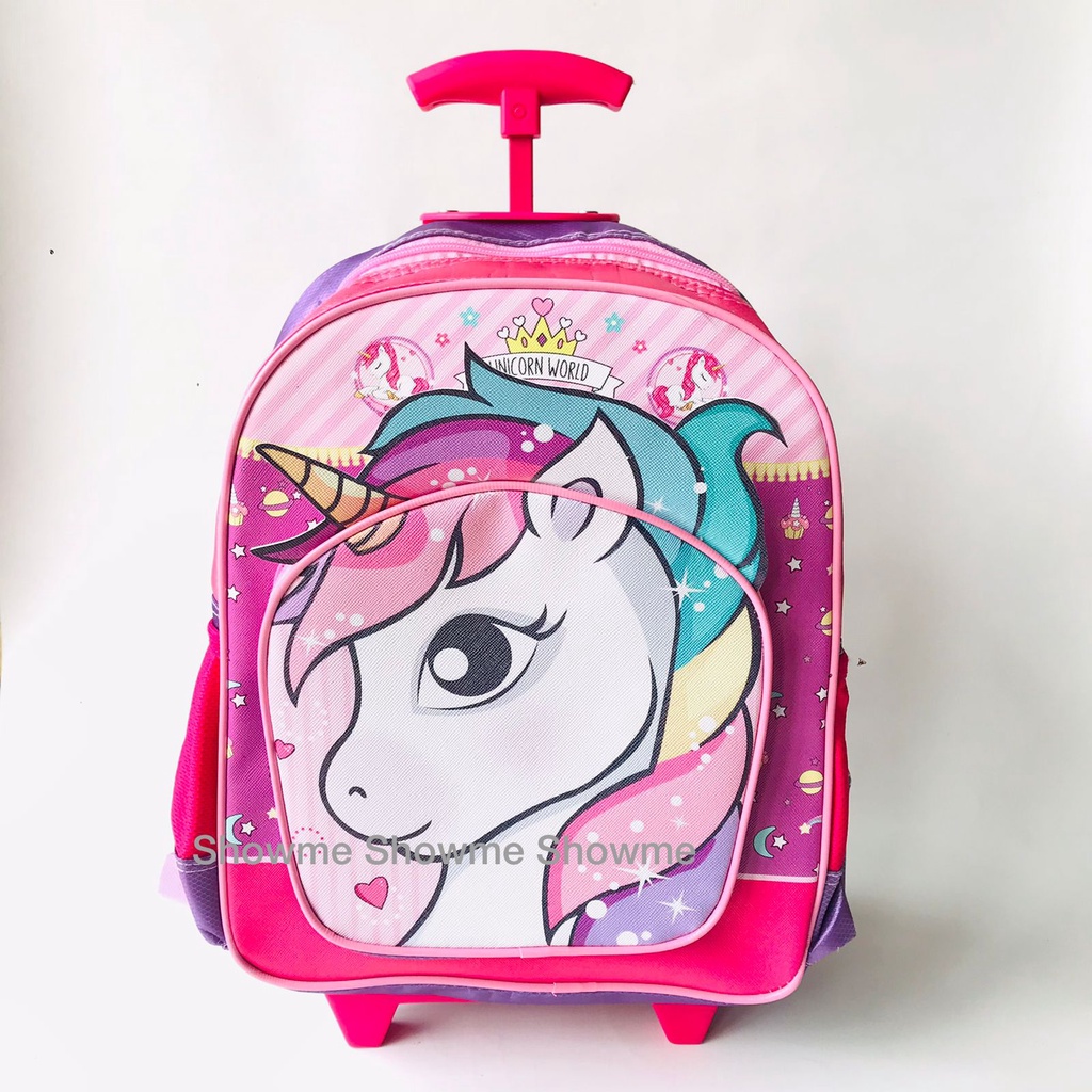 SHOWME TAS TROLI DORONG ANAK  SEKOLAH  TK - PLAY GROUP PEREMPUAN UNICORN MAGIC FUCHSIA CUTE TIMBUL BAHAN PREMIUM