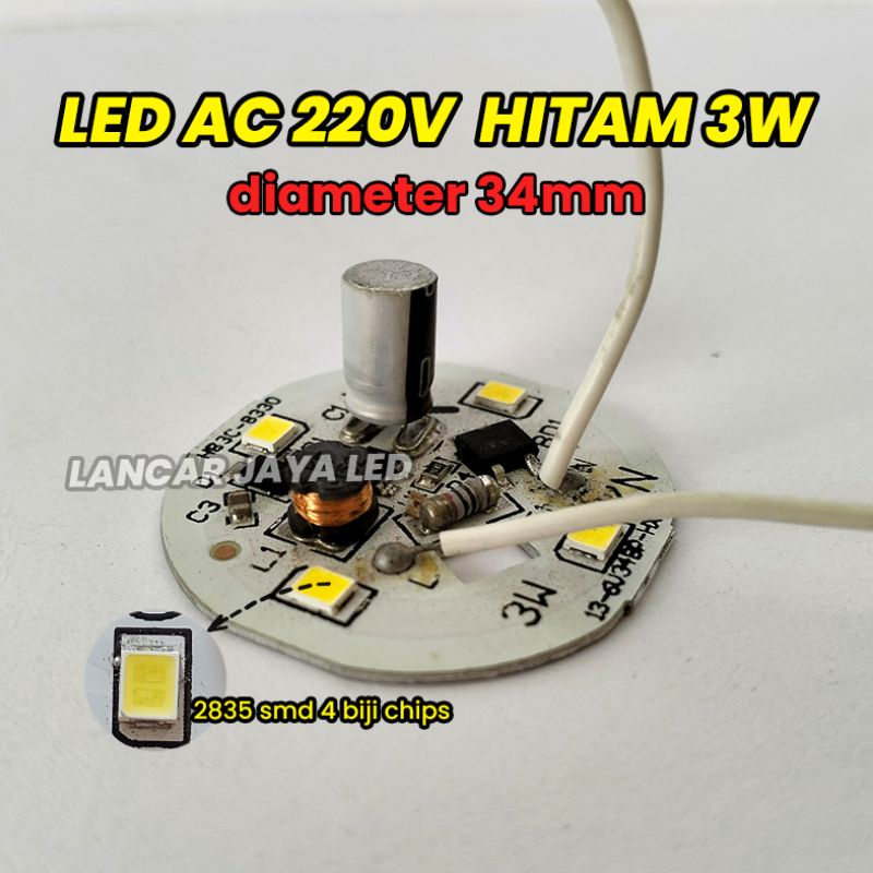 Modul PCB Led Ac Kode Hitam 3w