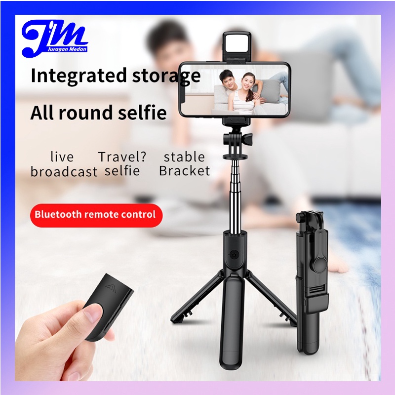 Tripod Bluetooth Selfie Stick LED Flash With Fill Light Tripod Expandable Tongsis