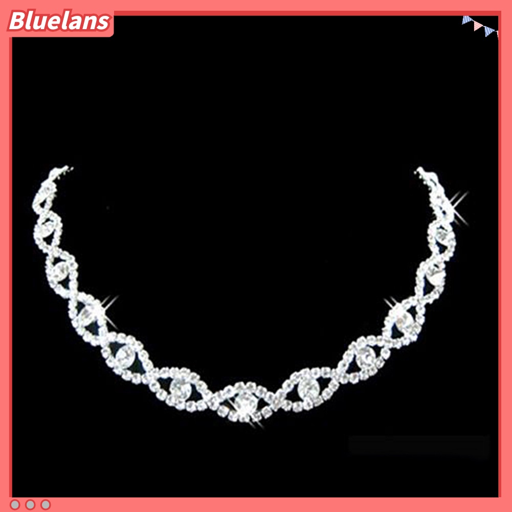 Bluelans Women Rhinestone Twisted Necklace Dangle Earrings Bridal Wedding Jewelry Set