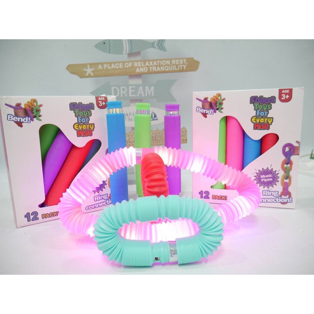 Mainan LED POP TUBE FIDGET TUBES SENSORY TOYS / Light Up Pop Pipes / Mainan anak Murah Lampu LED Mainan Kreasi