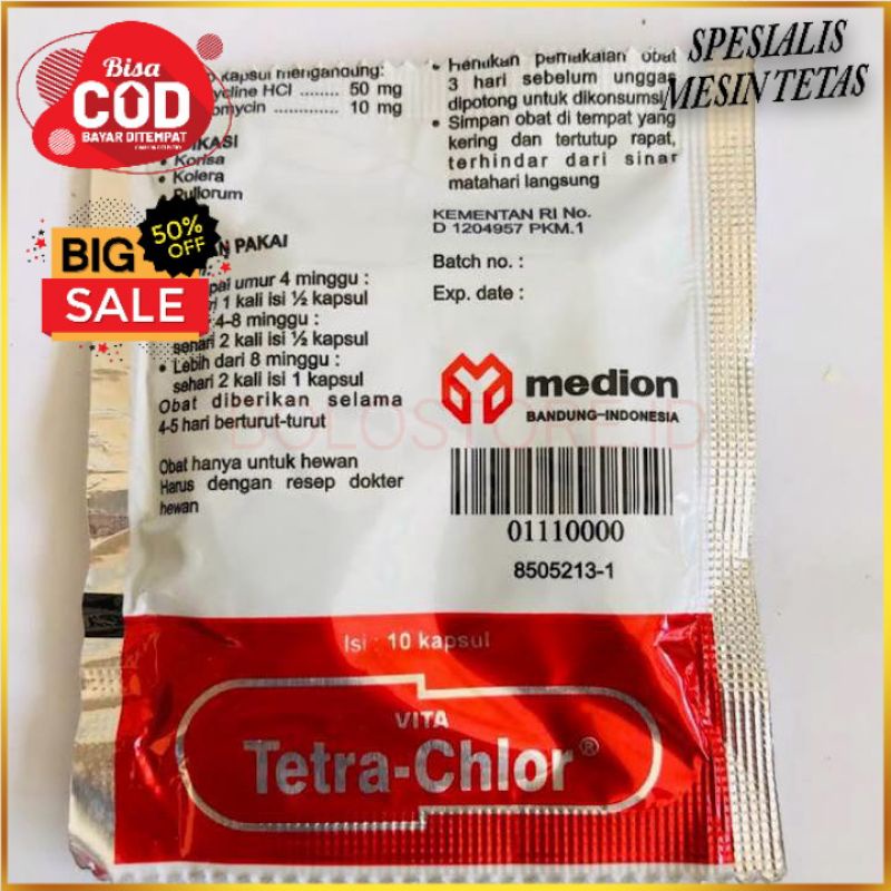 VITA TETRA CHLOR 10 KAPSUL TETRACHLOR MEDION - Antibiotik Vitamin Mineral Hewan Ayam Burung Sachet T