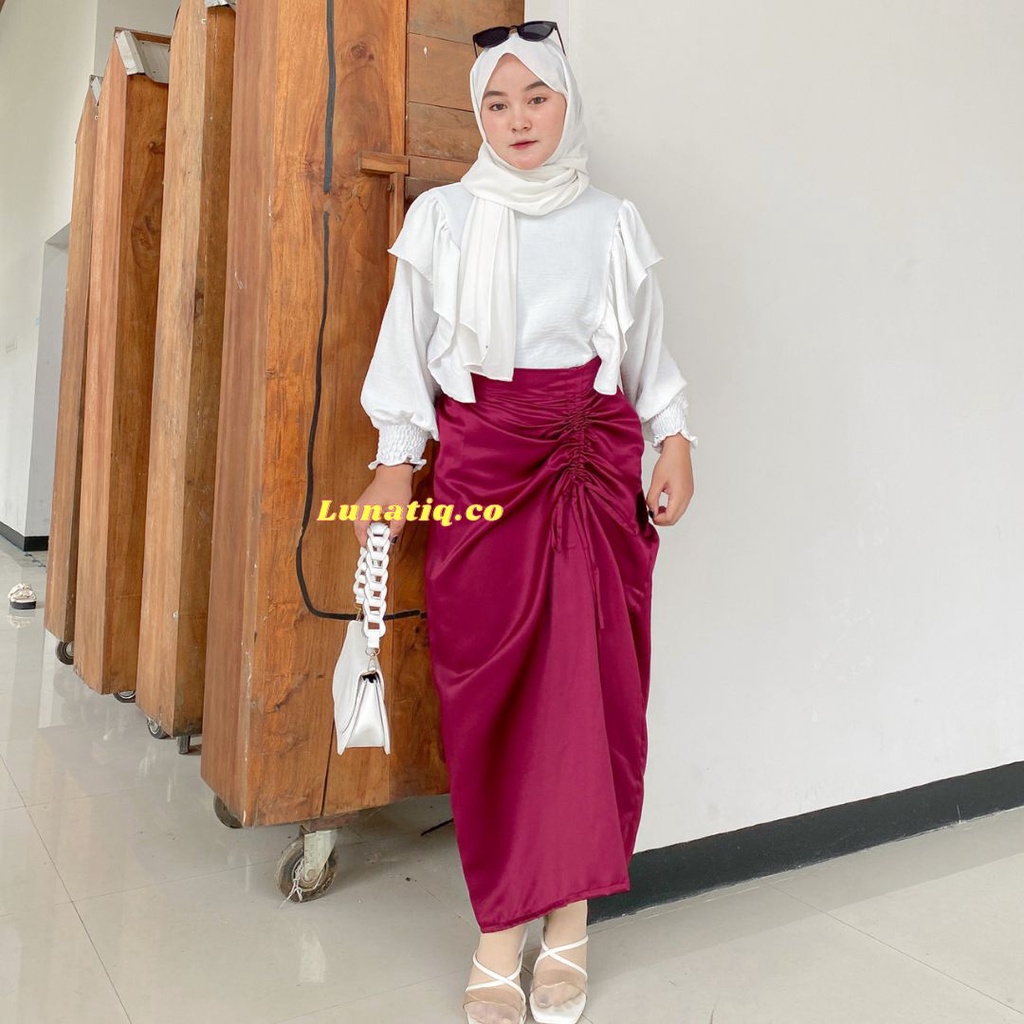 Rok Serut Satin | Hanna Skirt | Kalla Skirt | Tamara Skirt | Rok Serut Casual Flowy | Midi Maxi Ruched Skirt | Rok Wanita Korean Look