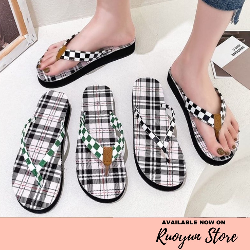 RYX - Tictac Plaid Sandal Jepit Slip On Wanita Fashion Casual - Ori Import