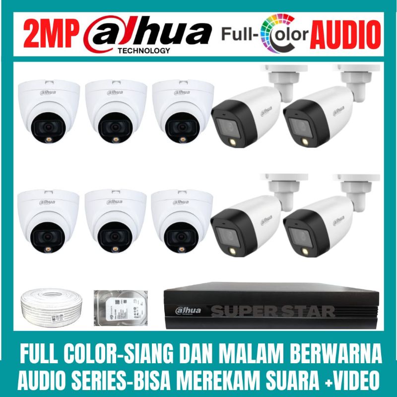 PAKET CCTV DAHUA FULL COLOR 2MP 16 CHANNEL 10 KAMERA AUDIO SERIES COLORVU