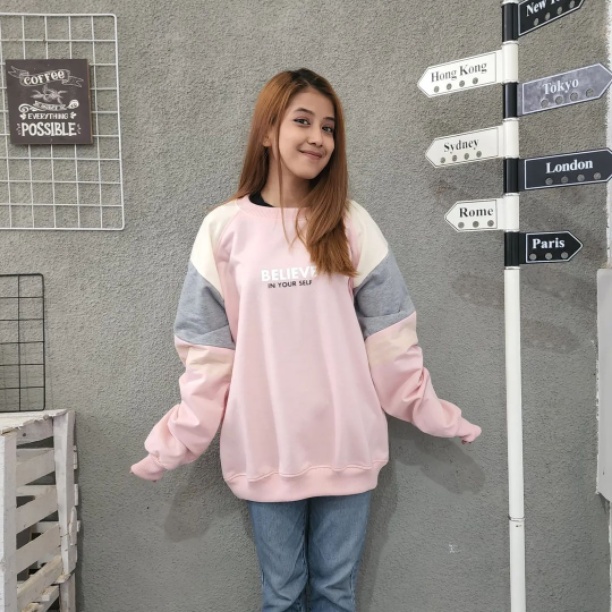 Sweater Crewneck BELIVE 2XL Switer Oblong Bigsize Oversize Atasan Kasual Model Kekinian Korean Style Jacket Outfit Terbaru