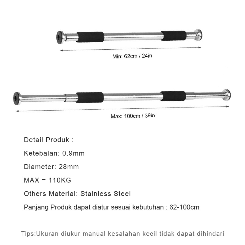 Barnik88 Pull Up Bar Adjustable /Iron Gym / Chin Up Alat fitness di rumah doorway Alat fitness olahraga