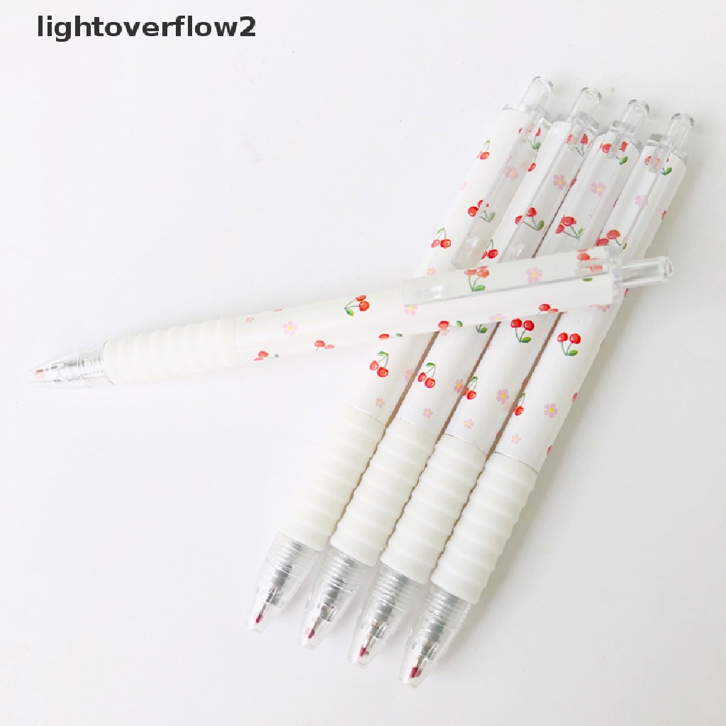 (lightoverflow2) 5pcs / lot Bolpen Gel 0.5mm Tinta Hitam Motif Buah Ceri Merah Untuk Pelajar