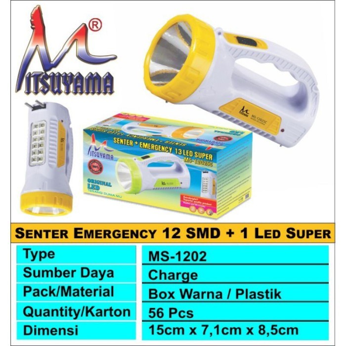 Barangunik2021 - Senter dan Lampu Emergency Darurat Cas Listrik Mitsuyama MS-1202 /Senter Tangan + Emergency Ms-1202