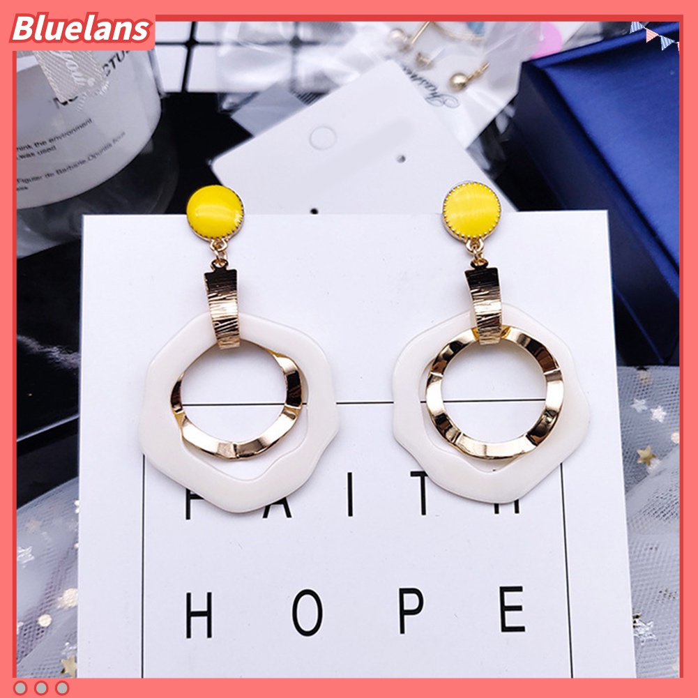 Anting Stud Menjuntai Bentuk Bulat Geometris Model Hollow Untuk Wanita