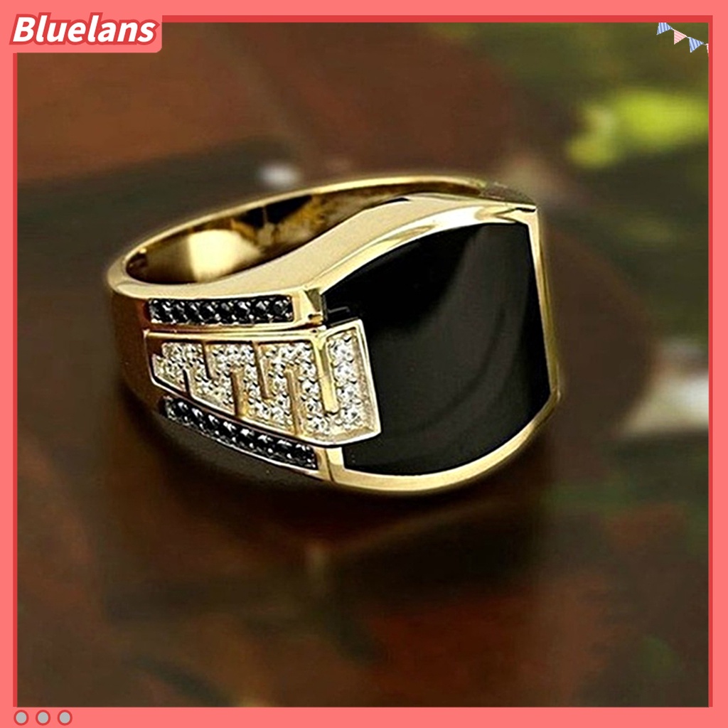 Cincin Bahan Alloy Aksen Berlian Warna Hitam Untuk Hadiah