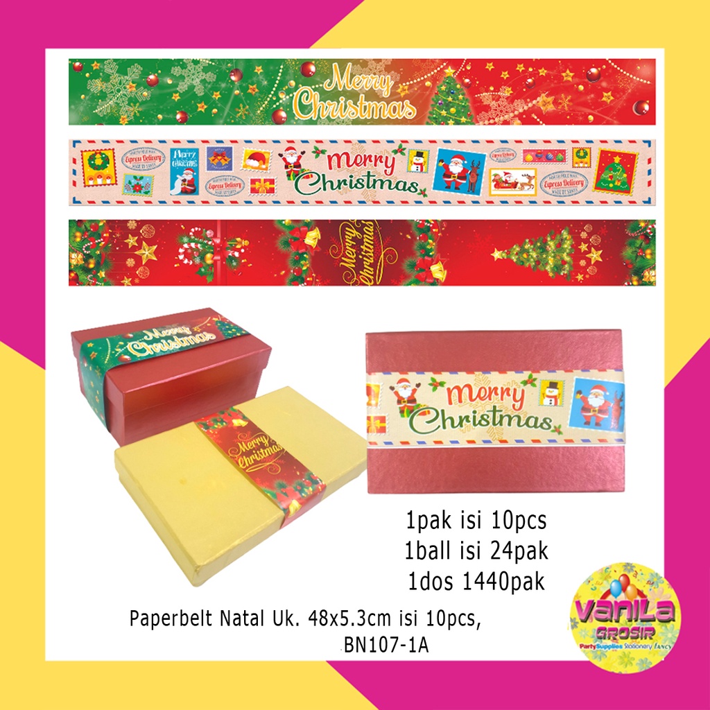 

(1 Ball isi 24 Pak) Paper belt Natal, hiasan natal, sabuk toples natal, label segel, pita parcel natal