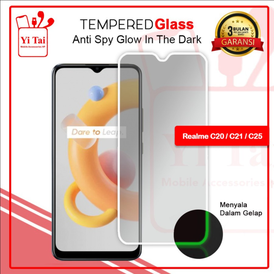 YI-TAI TEMPERED GLASS PREMIUM SPY GLOW IN THE DARK REALME C17 REALME C20 REALME C21 REALME C21Y REALME C25S REALME C25 REALME C31 REALME C35 WHITE_CELL