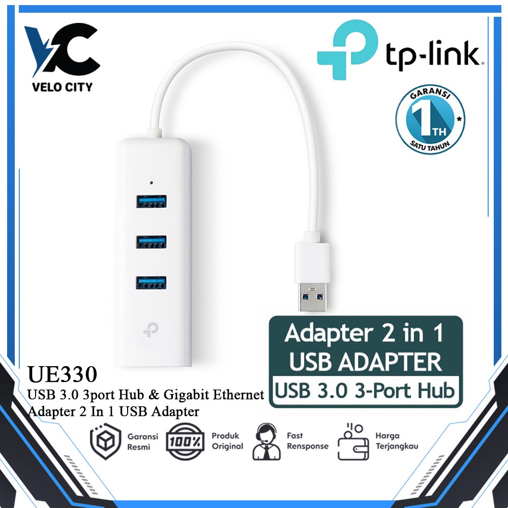 TP Link UE330 USB 3.0 3-Port Hub Gigabit Ethernet Adapter sd