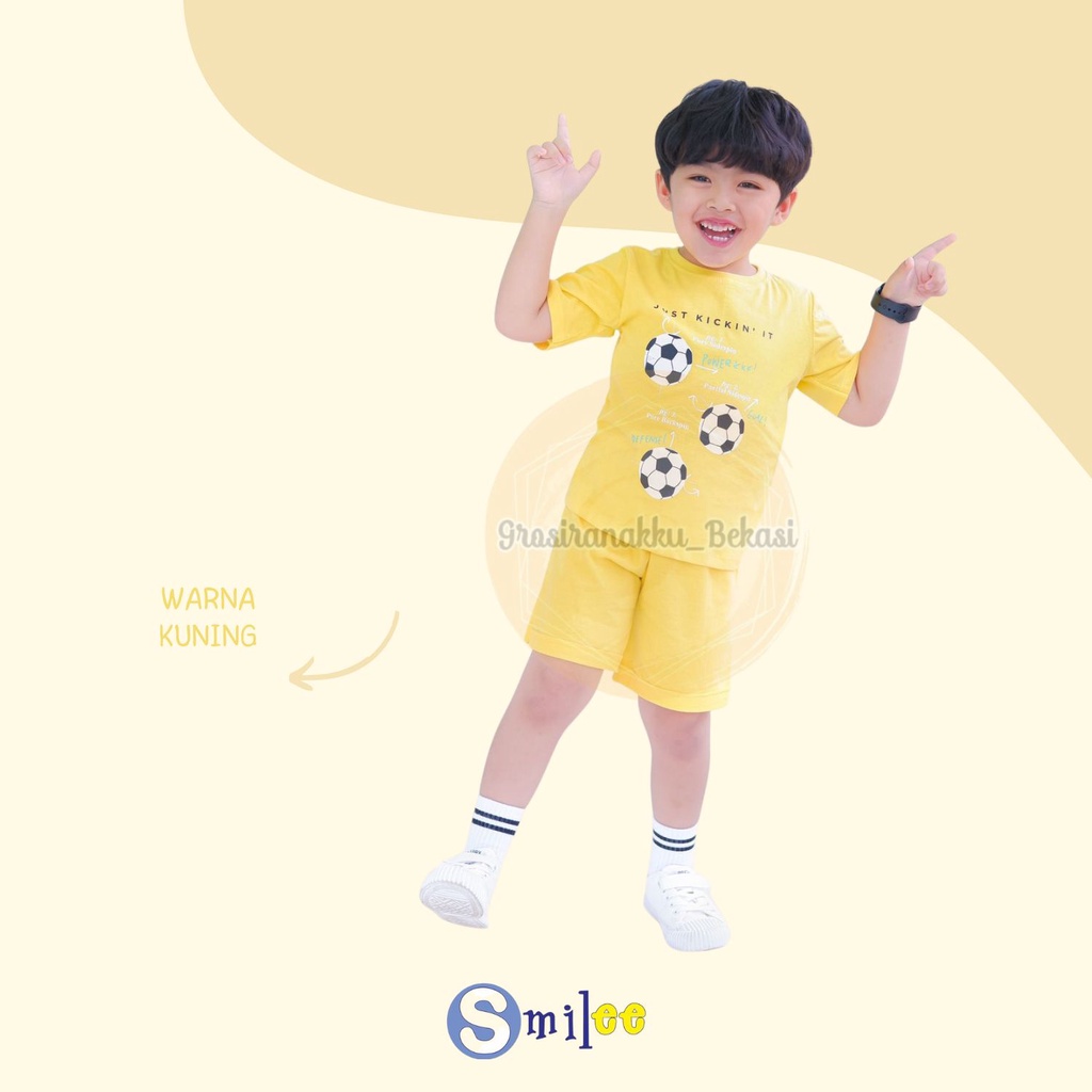 Setelan Anak Bola Keanu Smilee  Warna Kuning Size 1-5 Thn