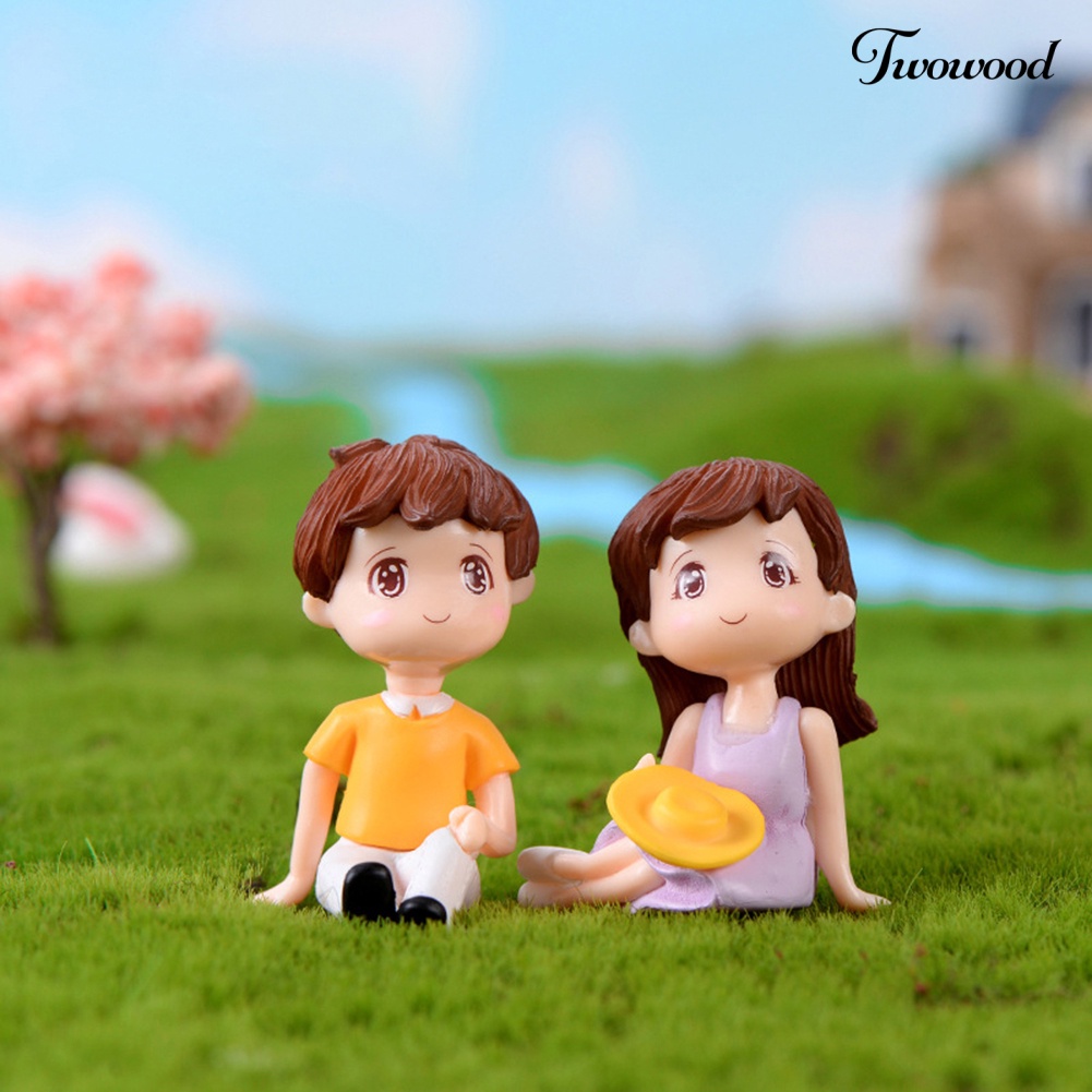 2 Pcs Ornamen Figure Mini Model Anak Laki-Laki Dan Perempuan Untuk Dekorasi