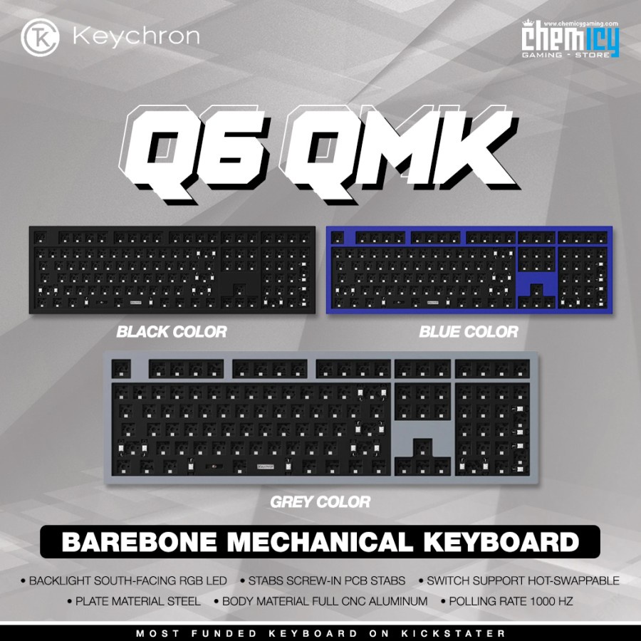 Keychron Q6 QMK 100% Barebone Mechanical Gaming Keyboard