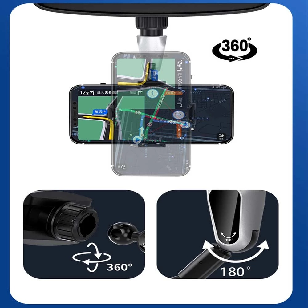 Bracket Dudukan Handphone Gps Multifungsi Rotasi 360 Derajat Untuk Kaca Spion Tengah Mobil