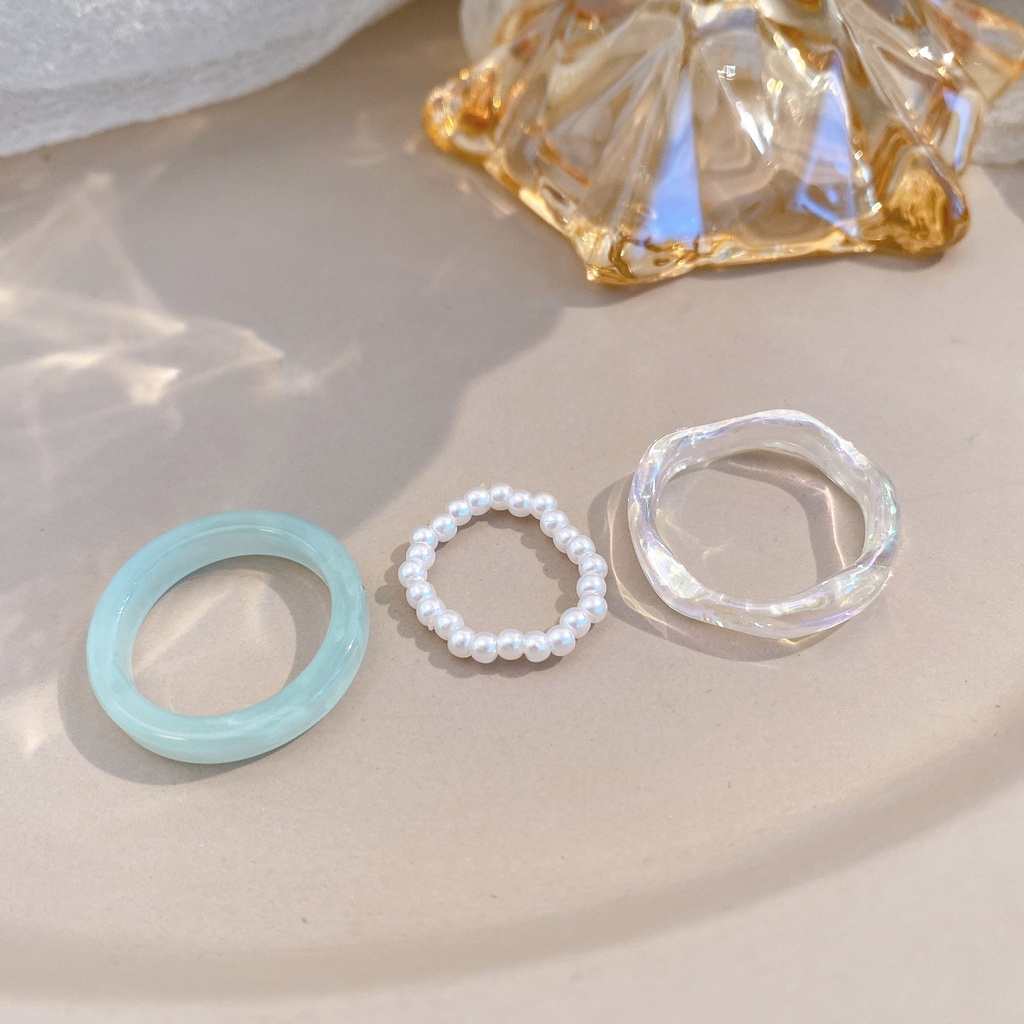 3pcs / Set Cincin Mutiara Resin Warna-Warni Untuk Wanita