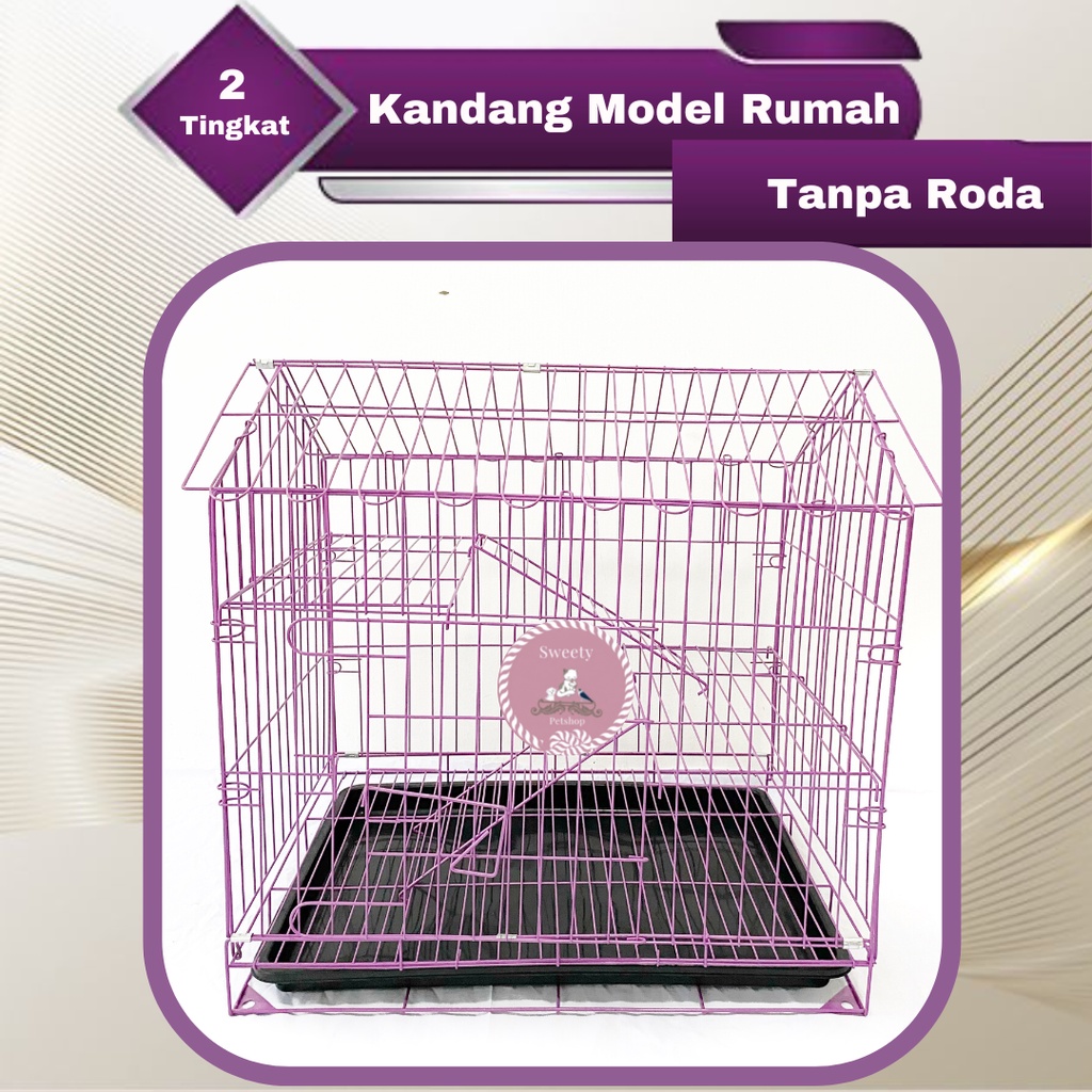 KANDANG KUCING 2 TINGKAT MODEL RUMAH 60X40X70 + RODA