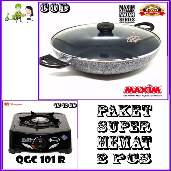 MAXIM CERAMIC WOK 30 CM TUTUP KACA ORI + KOMPOR QGC-101 R BERGARANSI RESMI