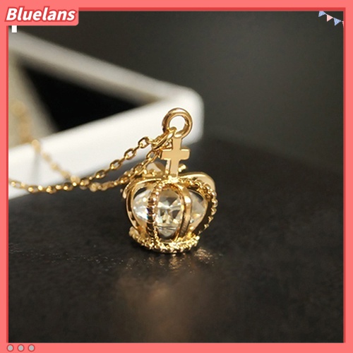 Bluelans Kalung Rantai Dengan Liontin Mahkota Aksen Kubik Zirkonia Untuk Wanita