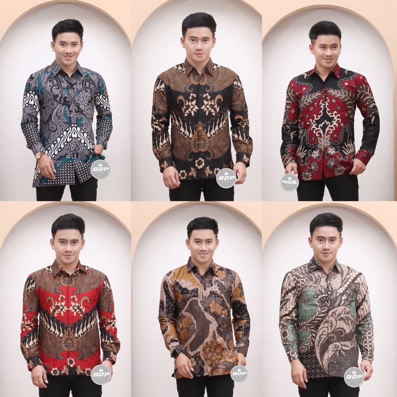 Baju batik Pria Slimfit Big Size M L XL XXL Atasan Kemeja Batik Lengan Panjang Original