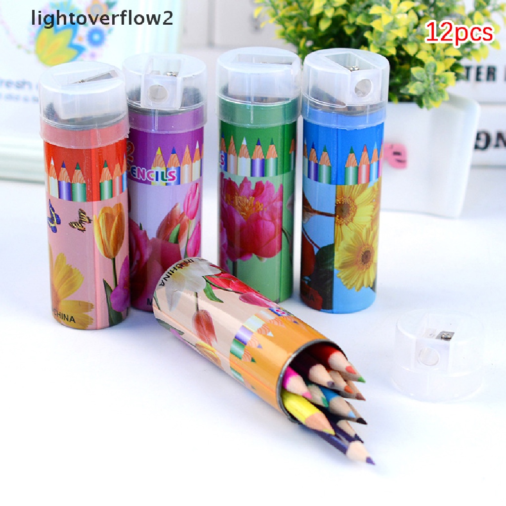 (lightoverflow2) 12pcs / Set Pensil Warna 12 Warna + Kuas Untuk Anak Tk Belajar Mewarnai