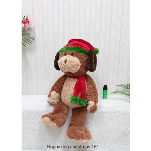 boneka floppy Dog 60cm cute dog anjing snoopy natal merry christmas rusa topi santa