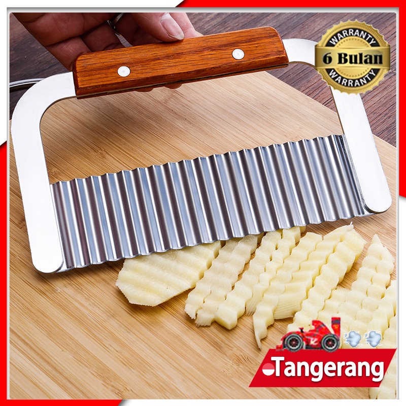 Pisau Gerigi Kentang Potato Crinkle Cutter Pisau Zigzag Kentang Gagang Kayu Stainless steel