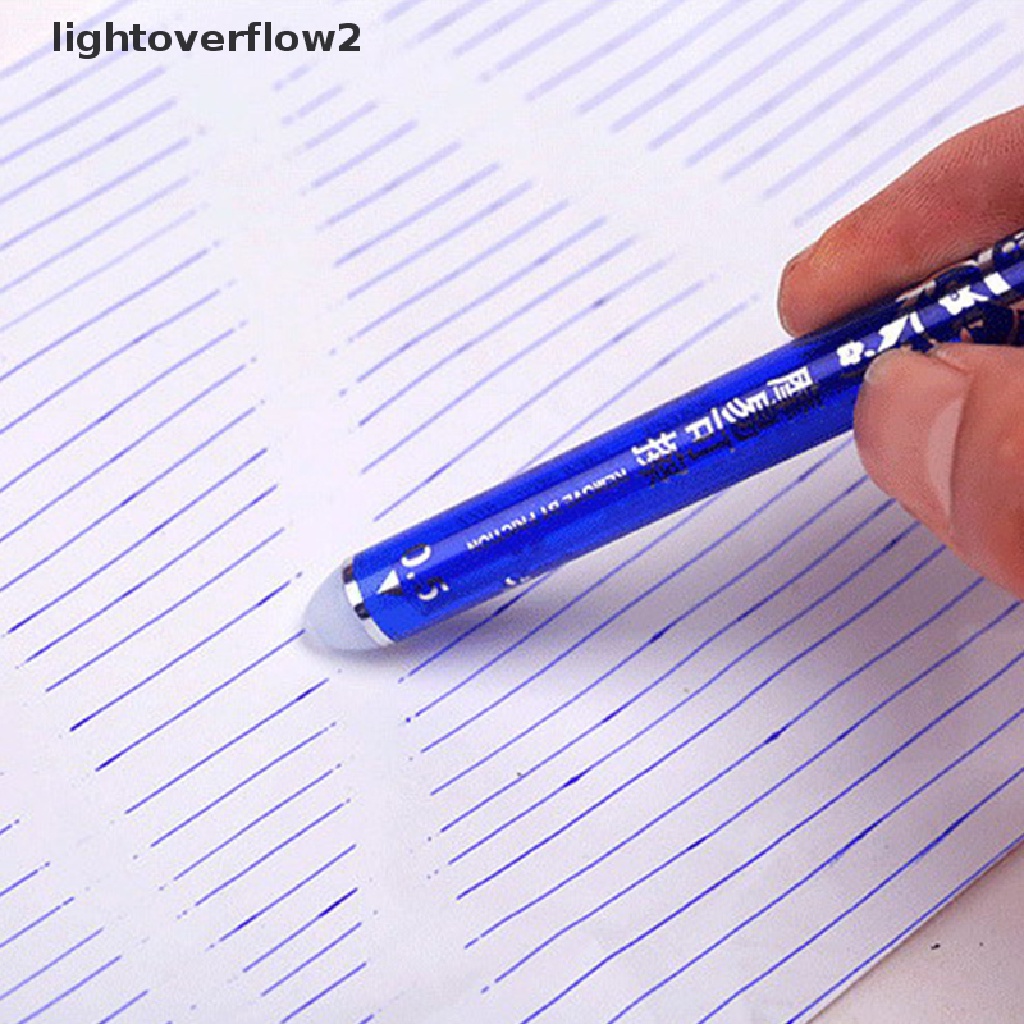 (lightoverflow2) 12pcs / Set Pulpen Gel 0.5mm Tinta Biru / Hitam Bisa Dihapus Untuk Sekolah