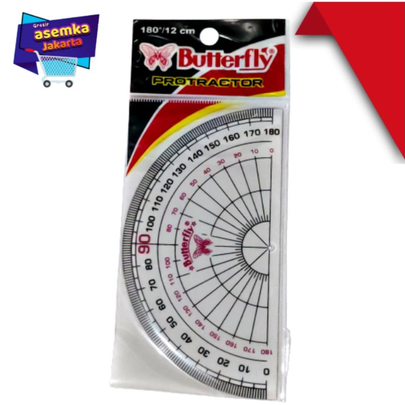 Penggaris Butterfly Protractor 180°/12cm dan 10cm isi 12 pcs