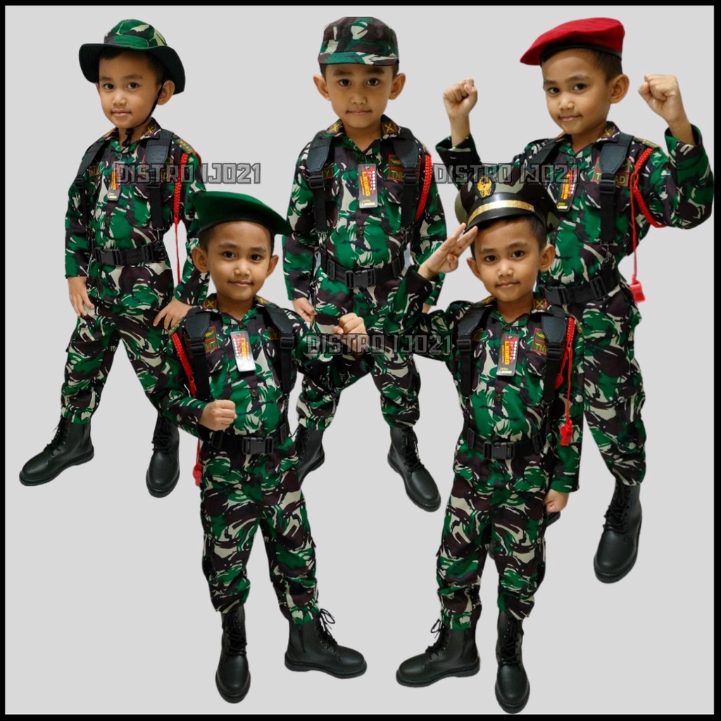 PROFESI ANAK POLISI TNI LORENG KOMPLIT DAHRIM KOPEL SERAGAM TNI ANAK KOMPLIT TOPI RIMBA KOMANDO BARET MERAH BARET HIJAU PET KOWAD COSTUM TNI MURAHSTELAN ANAK LORENG