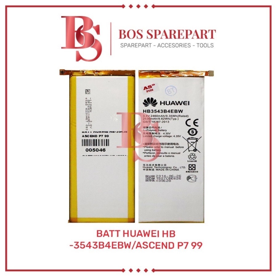 BATERAI HUAWEI HB - 3543B4EBW/ASCEND P7 ORI 99 / BATTERY / BATRE