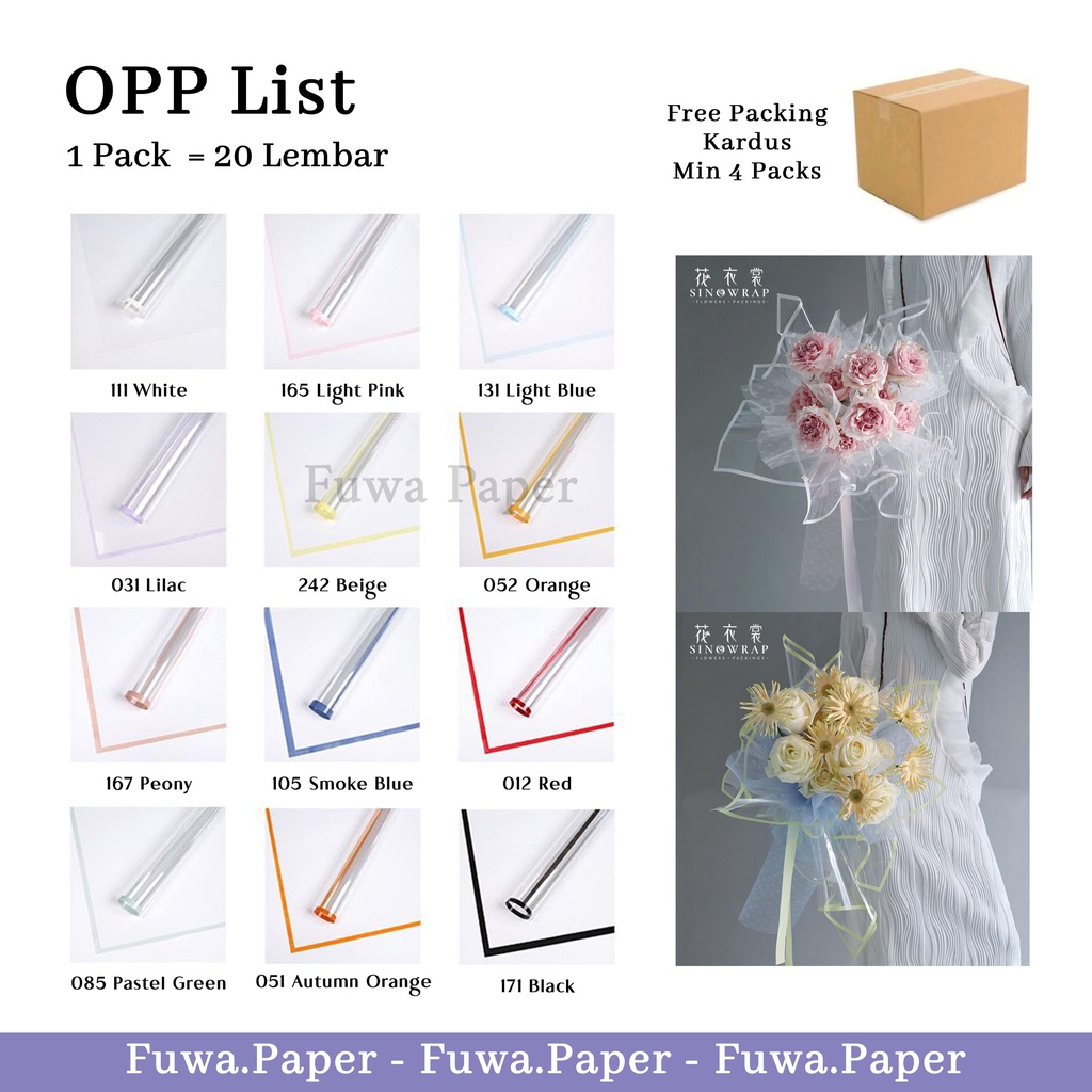 

OPP LIST Flower Wrapping Paper Waterproof (1 Pack = 20 Lembar) // Korean Wrapping Kertas Buket Bunga Perlengkapan Florist Cellophane FUWA PAPER WRAPPING