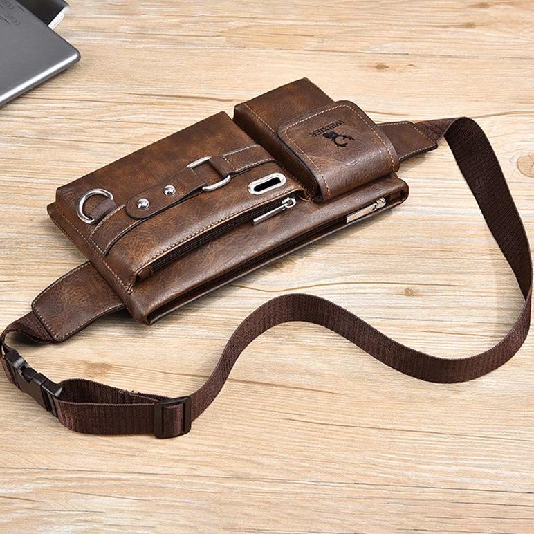 WEIXIER tas slempang pria kulit anti air