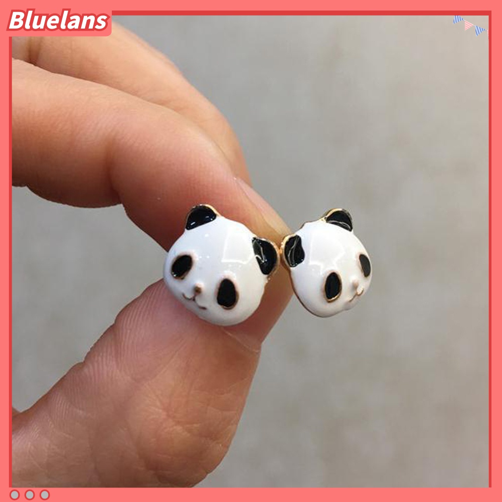 Anting Stud Enamel Bentuk Kartun Panda Mini Untuk Perhiasan Wanita