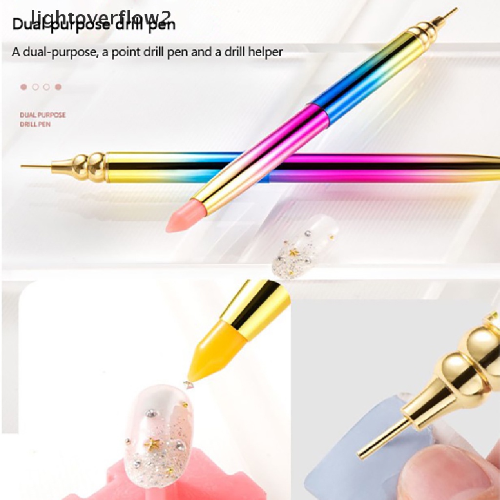 (lightoverflow2) Pen Brush Nail Art Dua Sisi Untuk Aplikasi Berlian Imitasi (ID)